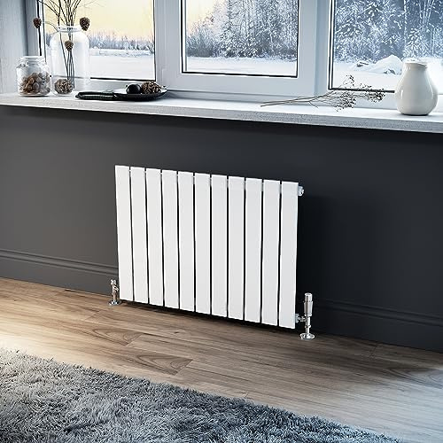 ELEGANT 600 x 836 mm Designer Horizontal Radiator White Single Flat Panel Bathroom Premium Radiators Modern Wall Mounted/Up Standing Slim Radiators for Bathroom/Kitchen/Living Room