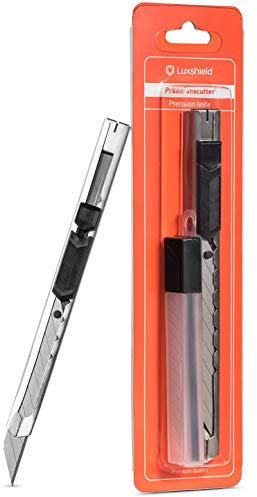 Luxshield Cúter de Acero Inoxidable con 10 Cuchillas Ultraafiladas de 30° - Cuchillas para Películas/Arquitectos/Gráficos/Cubrir Coches