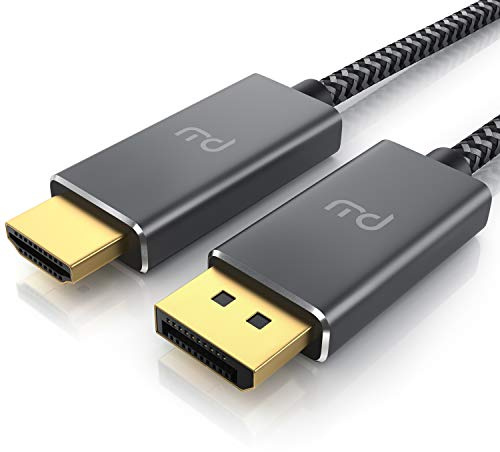 4K 2m Displayport 1.4 zu HDMI Kabel - HDTV Kabel Standard 2.0 – UHD 3840 x 2160 @ 60 Hz - 3-fach Schirmung – Knickschutz - Metallstecker – Audio und Video Adapterkabel für Beamer Laptop Monitor
