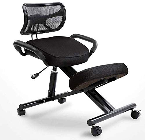 Ergonomischer Kniestuhl für Zuhause und Büro, verstellbare Hocker-Haltungskorrektur mit Rückenstütze, dicke Kissen und Bremsrollen (Netzstoff), schwarz