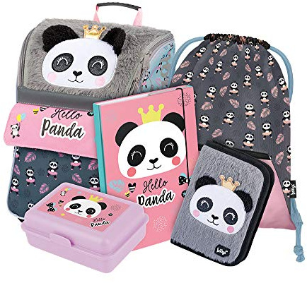 Baagl Schulranzen Mädchen Set 5 Teilig - Zippy Schultasche ab 1. Klasse - Grundschule Ranzen mit Brustgurt - Ergonomischer Schulrucksack