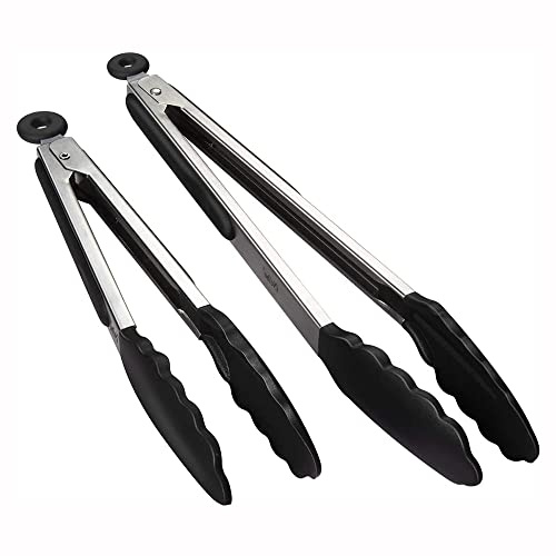 ANCLLO Silikon Tänger för kök (23 cm och 30 cm) – kökstänger uppsättning av 2 – mattänger med silikonspetsar, halkfritt och enkelt grepp, matlagningstång för grill, ugn
