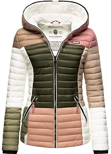 Navahoo Multikulti Damövergångsjacka, colorblocking, quiltad jacka med huva, XS–XXL, Multicolour Naturals, S