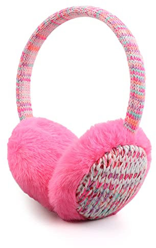 Pesaat Winter EarMuffs for Kids Outdoor Girls Knitted Ear Cover Plush Toddler Boys Ear Warmer 3-8 Years (Rose)
