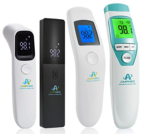 Amplim 4-Pack Hospital & Medical Grade Non Contact Digital Infrared Forehead Thermometer for Babies, Kids, and Adults. FSA HSA Eligible