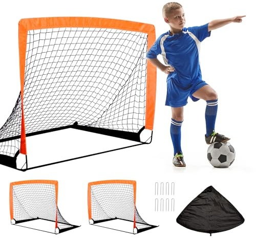 OYE Foldable Set of 2 Football Goal Net, Instant Pop Up Play Soccer Goal Net for Fiberglass Poles, Outdoor Sport Training Teens Adults Soccer with Carry Bag