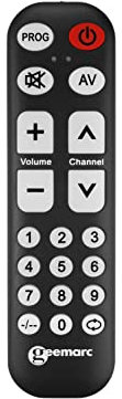 Geemarc TV1 - Télécommande Universelle Facile d’Utilisation avec 19 Gros Boutons Programmables pour Séniors - Télécommande d’Origine Requise pour Appairage - Fonctionne en Infrarouge