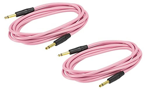 sourcing map Guitar Instrument Cable 9.84 Feet 1/4 Inch to 1/4 Inch TRS Straight to Straight Angle Electric Bass Cable Cord for Guitar Bass Pink 2 Pack