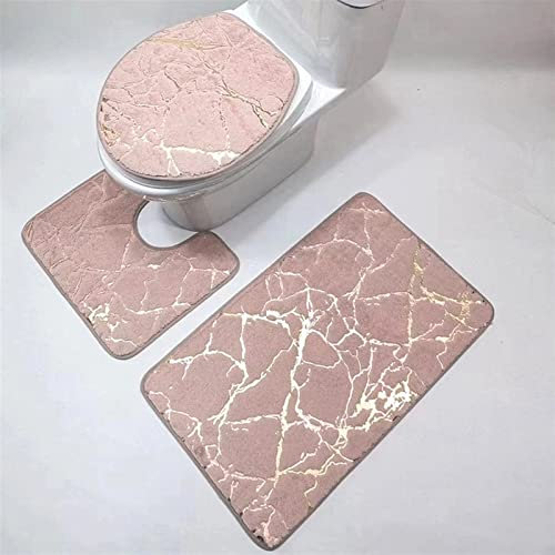 Lifup Badematte 3er Set, Weiche Flauschig rutschfeste Wasserabsorbierend Badezimmermatte, 1 Badezimmer Teppiche, 1 Toilettenmatte, 1 Toilettensitzbezug Rosa