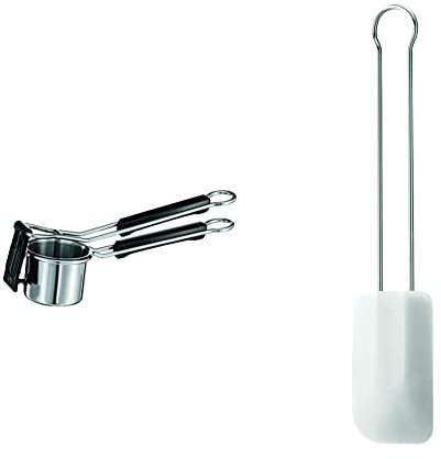 RÖSLE Kartoffelpresse, Silber/Schwarz & Teigschaber, Hochwertiger Teigspachtel als Back- und Kochhelfer, strapazierfähiges Silikon, weiß, 26cm, Edelstahl 18/10, -30°C bis +200°C, Spülmaschinengeeignet