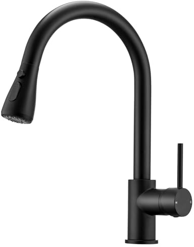 Peppermint Black Kitchen Tap with Pull Out Spray, Kitchen Sink Mixer Tap with 3 Mode Spray Head, Single Handle Modern Mono Mixers Bar Taps Faucet with High Arc 360 Swivel Spout