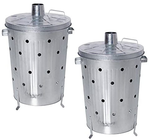 2X Verbrennungstonne 75l Metall Verzinkt mit Deckel Gartenabfall Verbrenner Brenntonne Garten Feuertonne