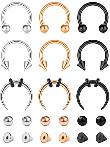 Funseedrr Nasenpiercing Hufeisen Lippenpiercing Ring Set Edelstahl 1,2mm Septum Nase Lippe Ohrring Piercing