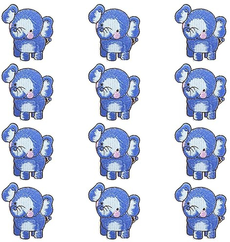 JKJF 12 Stück Elefant Patches Baby Elefant Aufbügeln Bügelbild Elefant Aufnäher Applikation Tiere Stickerei Patches für Kleidung Rucksack Schuhe Jacke Jeans Hut Kleid