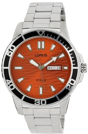 Lorus Men's Analogue Quartz Watch with Metal Strap RH361AX9, Orange