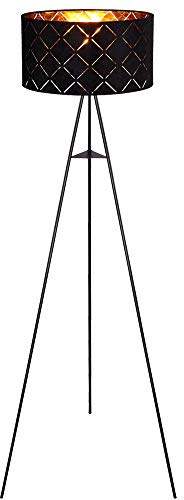 LED Stehlampe Stehleuchte Beistelllampe Wohnzimmerlampe Schlafzimmerleuchte Stativleuchte, 3 Beine textilschirm schwarz gold, 9W 810 lm warmweiß, DxH 69x149cm