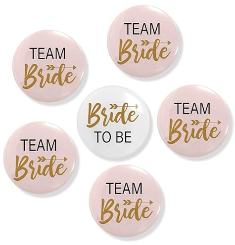 Simsky 6 Stück Team Bride JGA Accessoires Frauen JGA Buttons, Buttons Anstecker Junggesellinnenabschied Accessoires und Hochzeitsfeier Party Polterabend （5 Pulver 1 weiß）