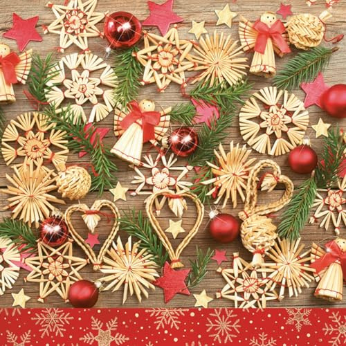 20 Servietten Weihnachten Strohsterne und Weihnachtsdeko als Tischdeko. Papierservietten mit Motiv. Auch für Decoupage und Serviettentechnik 33x33cm