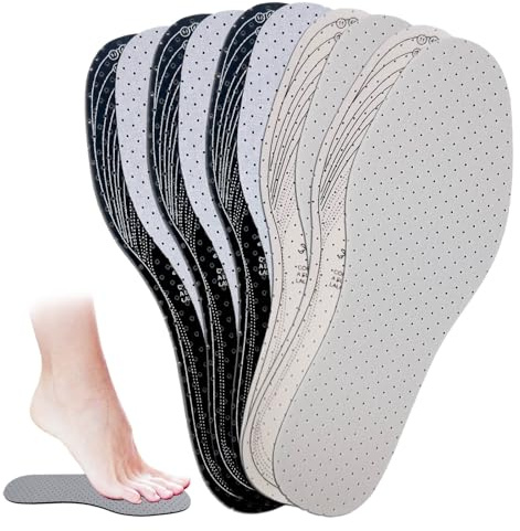 5 Pairs Unisex Breathable Cushioning Shoe Insoles Thin Shoe Pads Inserts Ultra Soft Walking Comfort Double Layer Latex Foam Perforated Insole Fit in Any Shoe for Men 7-11 Woman 1-8 (Black, White)