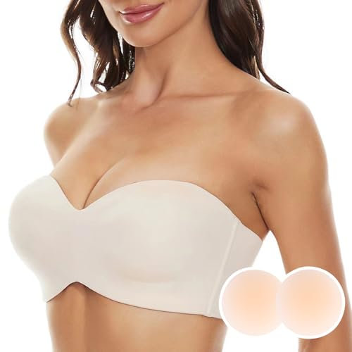 XIWCAFC Reggiseno a Fascia Senza Spalline Push up Invisibile Intimo con Due Stili Cinghie Donna Minimizer Reggiseno Invisibile (IT, Testo, Taglia Unica, Regular, Regular, 34/75BCD)