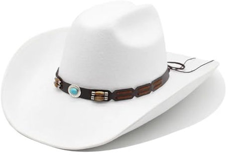 WOYUANSHA Cowboyhüte Western-Cowboy-Hüte Für Männer Und Frauen Vintage Breite Fedora-Hüte Gentleman-Jazz-Hüte Lady Cowgirl-Kleiderkappe 57–59 cm Weiß