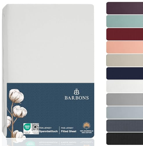 BARBONS Spannbettlaken 160x200cm - 100% Baumwolle Spannbetttuch Weiss | Oeko-TEX Zertifiziert - Bettbezug - Bettlaken - Jersey - für Boxspringbett und Dicke Matratzen bis 27 cm