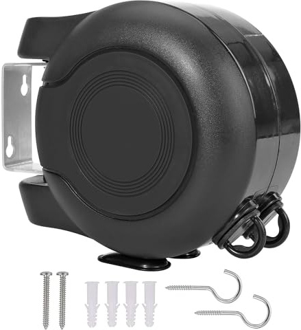 Retractable Clothesline 2x49 Feet Outdoor Indoor, Dual Heavy Duty Clotheslines for Laundry Drying, Wall-Mounted Portable Easy Installation Washing Lines Rope (Black-98FT)