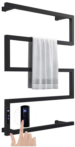 Termoarredo elettrico bagno nero, Scaldasalviette termoarredo elettrico bagno scaldasalviette elettrico bagno da parete con Timer e Display LED Portasciugamani Radiatore(Size:110V,Color:Hardwire)