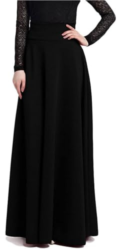 Artykey Jupe Longue Femme Rétro Élégant Taille Haute Jupe Longueur au Sol A-Line Casual Party Maxi Skirt Noir (XXL Waist88cm)