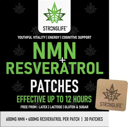 Patchs NMN et resvératrol - Haute absorption, libération en 12 heures - Soutient la santé cellulaire, anti-âge et vitalité de la peau - Facile à utiliser - 30 patchs - Ingrédients naturels - Comme des