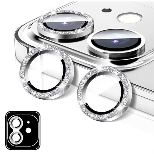 LucBuy Protezione per Obiettivo Della Fotocamera Compatibile con iPhone 11, Copertura per Fotocamera in Vetro Temperato Glitterato, Anelli Metallici Individuali