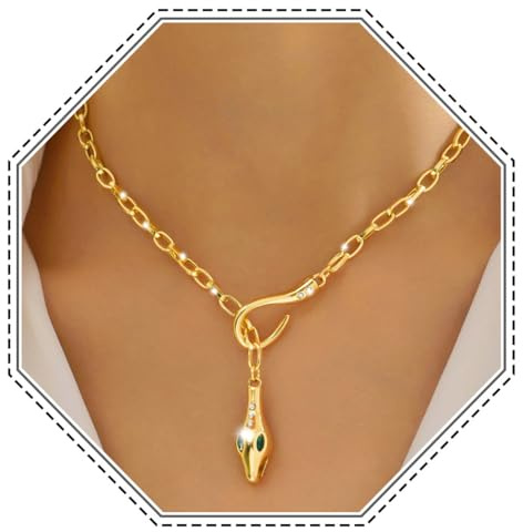 Jovono Punk Schlangen-Halskette, Gold, Schlangen-Y-Choker-Halsketten, Strass-Halsketten, Zubehör für Frauen, Einheitsgröße, Kunststoff, Kein Edelstein