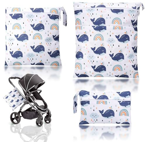 HBSFBH Wetbag Kindergarten, 3 Stück Wetbag Stoffwindeln, Nassbeutel, Wetbag, Windeltasche, Nasstasche, Nasstaschen Wiederverwendbare, Stoffwindeln Nasstaschen, für Schwimmen, Camping, Reisen, Fitness