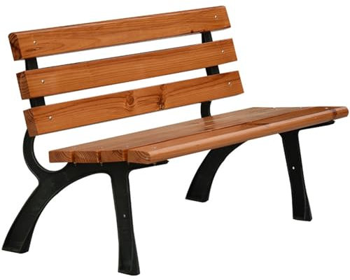 ENWYTE Außenbereich Bänke Gartenbank Holz mit Lehne Parkbank Wetterfest mit Gusseisen Schwarz und Belattung Holz Braunes Balkonbank Bis 400 kg(120cm)
