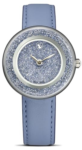 Swarovski Crystalline Luster klocka, schweizisk tillverkad, läderband, blå, rostfritt stål, En storlek
