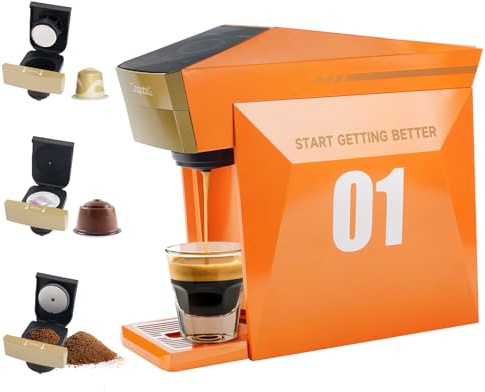 HAILASRE multifunctional 3 in 1 espresso Machine, 19 Bar, for NE Original/lor/Dolce Gusto/ground coffee Capsules (Orange)