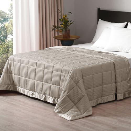 downluxe Gewichtsdecke, Queen-Size-Größe, 6,8 kg, gewichtete Decke mit Glasperlen, für alle Jahreszeiten, maschinenwaschbar, schwere Decke (Sand, 228 x 228 cm)