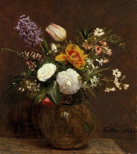 FIKAGXQGT Ölgemälde Wandbilder Wandkunst Bild Druck Leinwand Malerei Poster Blumen Tulpen Kamelien und hyazinthen von henri fantin-latour Modern Wandbilder für Wanddekoration 60x90cm