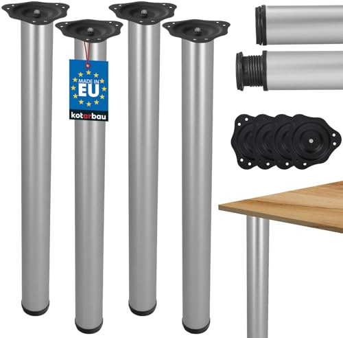 KOTARBAU® 4er Set Tischbeine Stahl Aluminium Tischfuß 71-74,5 cm Tischgestell Möbelfüße Verstellbar Tischbein Tischfüße Tischbeine Höhenverstellbar Tischfuß Möbelfüße Silber Möbelfuß