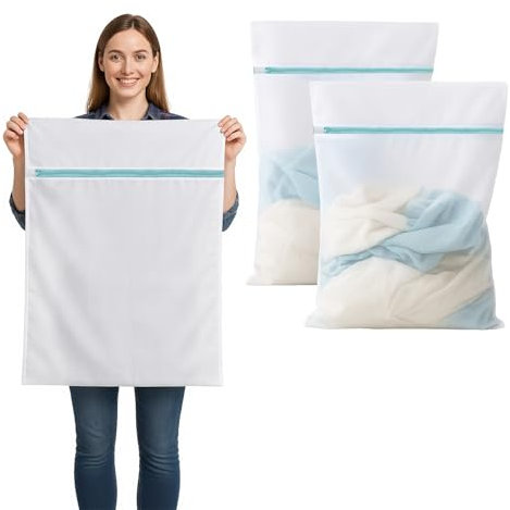 IBOPUXIU Sacchetti Lavatrice, 2 Pezzi Rete per Biancheria Extra Large 60x80 cm, Rete Resistente Per Tende, Cappotti, Biancheria Da Letto, Tappeti, Asciugamani