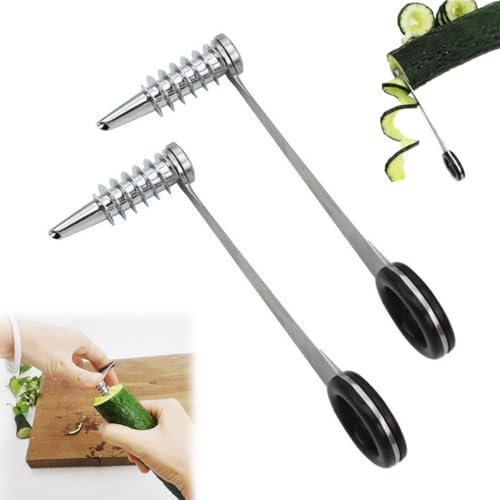 LUYJWZN Piranha Spiral Cutting Machine, Piranha Spiral Cutter, Stainless Steel Cutter for Veggies, Portable and Creativity Cucumber Potato Carrot Slicer (2pcs)