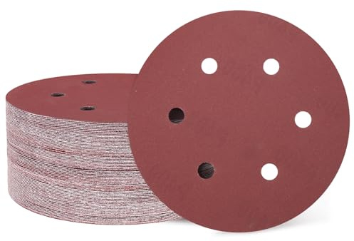 sourcing map 50Pcs 6Inch Sanding Discs 400Grit Red Aluminum Oxide 6 Hole | Hook and Loop Sandpaper Orbital Sander Sandpaper for Woodworking Automotive Metal Polishing
