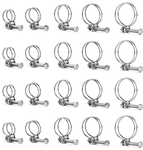 SWAWIS 20 Stück Schlauchschellen 16-40mm 5 Größen 304 Edelstahl | Doppeldraht Schlauchklemmen in 16-20mm, 21-25mm, 28-32mm, 32-36mm, 36-40mm