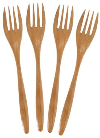 Cabilock 4 Piezas Tenedores de Madera Ensalada Utensilios de Cocina Ligeros Herramienta Ergonómico