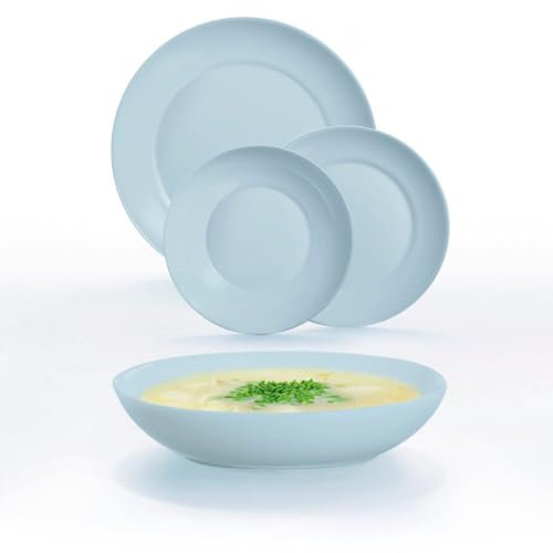 Luminarc Apy Paradise - Stoviglie blu opale 18 pezzi - 6 persone opale adatto a microonde, adatto per frigorifero impilabile