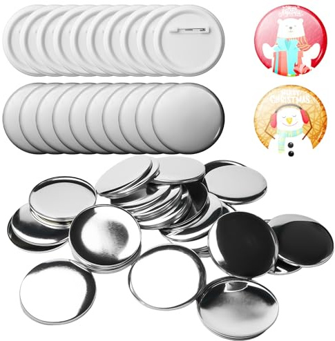 Set de 100 badges vides en métal de 58 mm pour machine à boutons - Accessoires pour la production de badges avec épingle de sécurité et film transparent