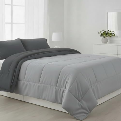 DONATELLA EDREDON Bicolor Tierra | Edredón Nordico Bicolor Reverisble | Duvet Microfibra Cálido Cómodo y Ligero | Calidad 400 gr - 105 cm., Gris
