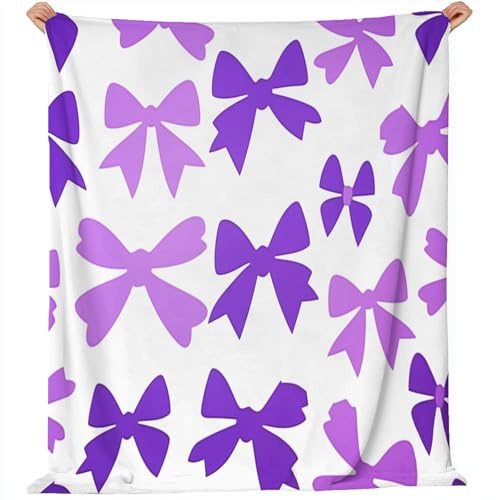 Violet Coperta in Flanella Soffice - Termica e Antistatica Illustrazione Semplice Ed Elegante Con Fiocco Stampato Coperta per Letto Divano Soggiorno Camera da letto Ufficio Viaggi, 130 x 150 cm