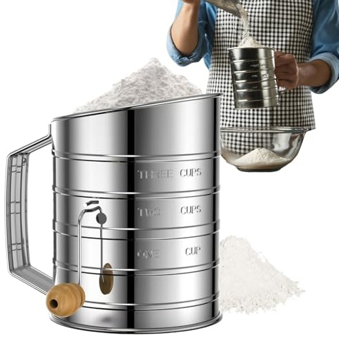 Flour Sieve for Baking, Rotating Hand Shaker for Flour and Powdered Sugar, Baking Accessories for Sieving Desserts, Cakes, Pastries, Pastries, Pastries, Cakes, Desserts