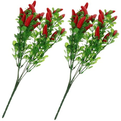 BIUDECO 2 Stück Künstliche Paprikazweige aus Kunststoff Ganzjährige Haltbare Deko für Vasen und Hochzeiten Lebensechte Künstliche Chiliblumen